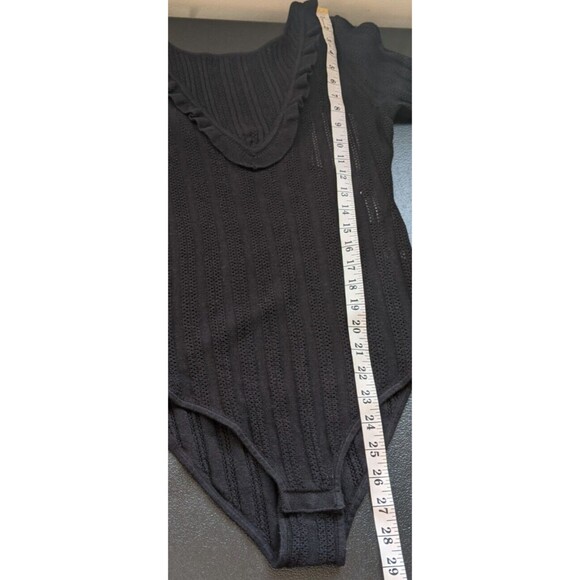 Sezane Lynn Bodysuit Black Open Knit Long Sleeve Ruffle Size Large - Picture 8 of 15
